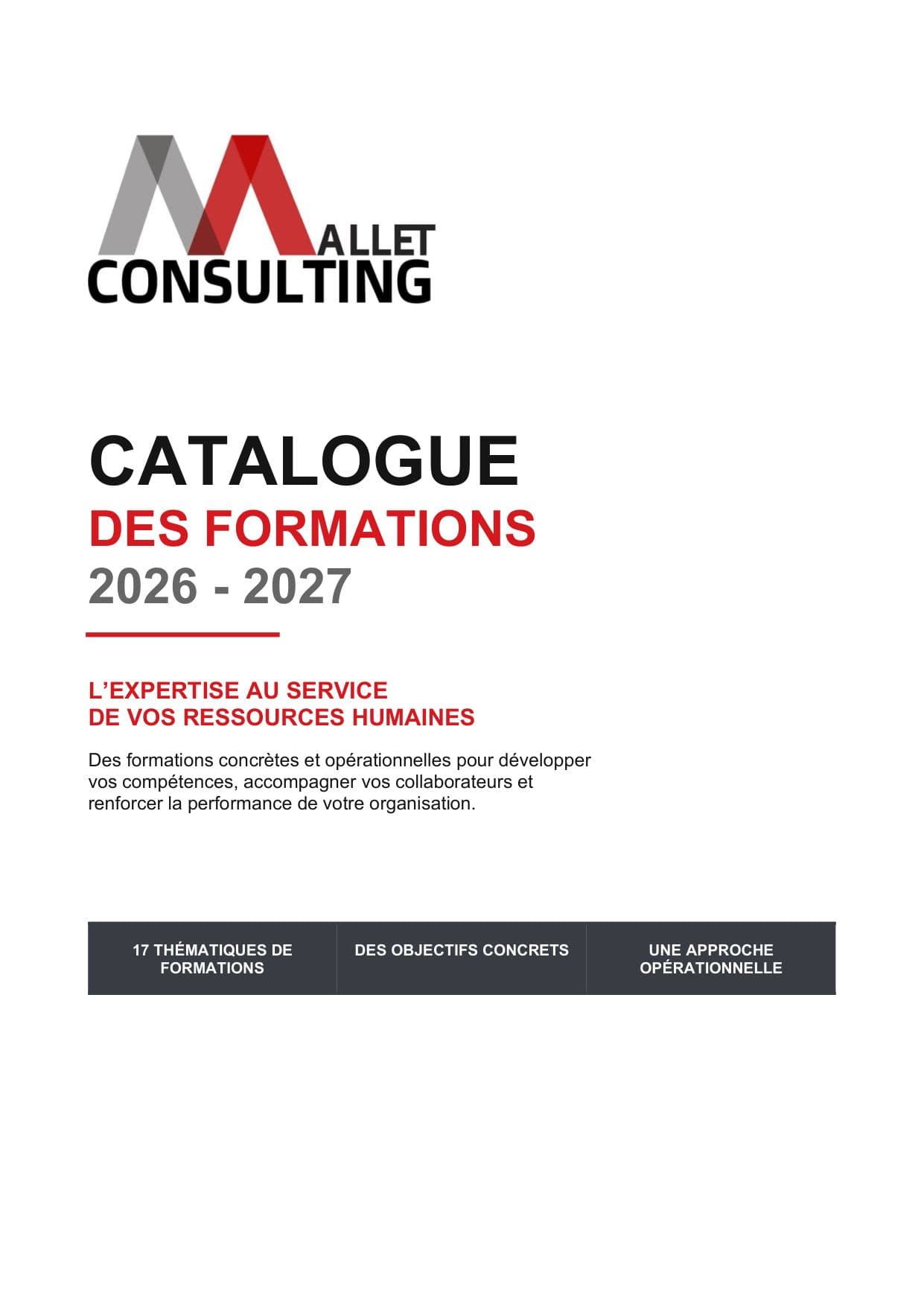 Catalogue des formations 2026-2027 de Mallet Consulting, page 1 sur 4